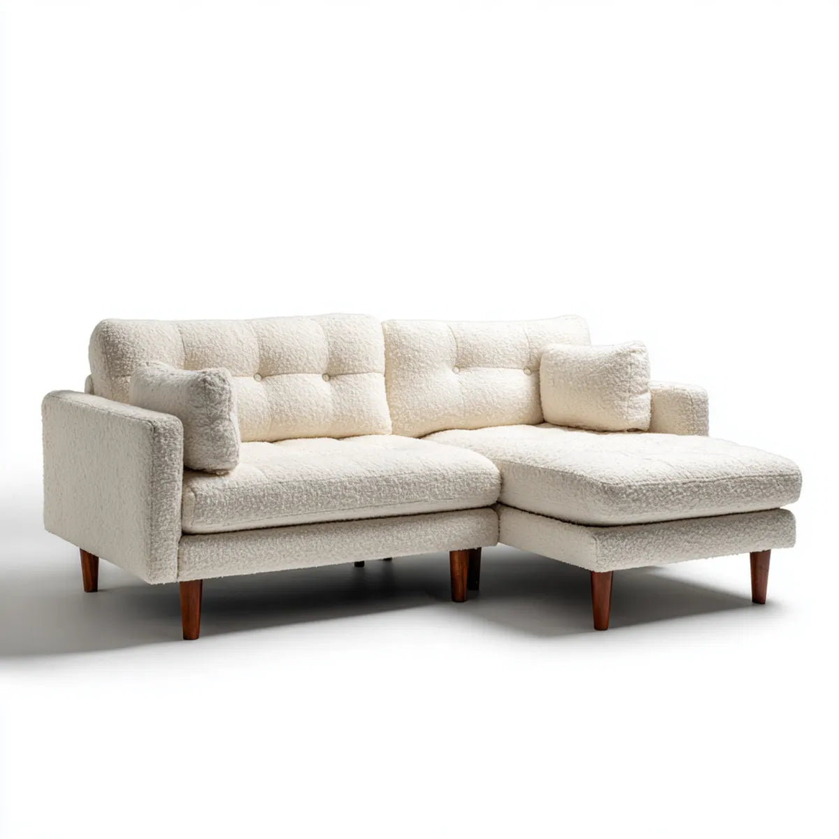 Ecksofa mit Recamiere Creme 220 x 150 x 85 cm Polyester Bouclé L-Form