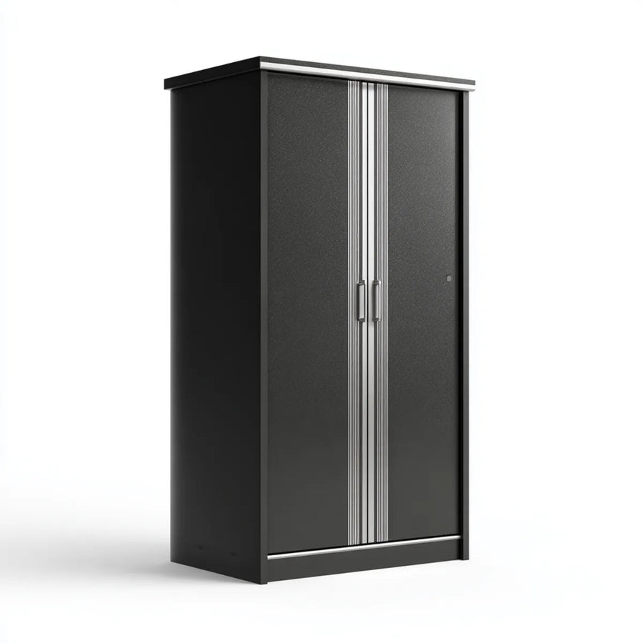 Metall Kleiderschrank Schwarz Anthrazit mit 2 Türen 80 x 50 x 180 cm aus pulverbeschichtetem Stahl rechteckig