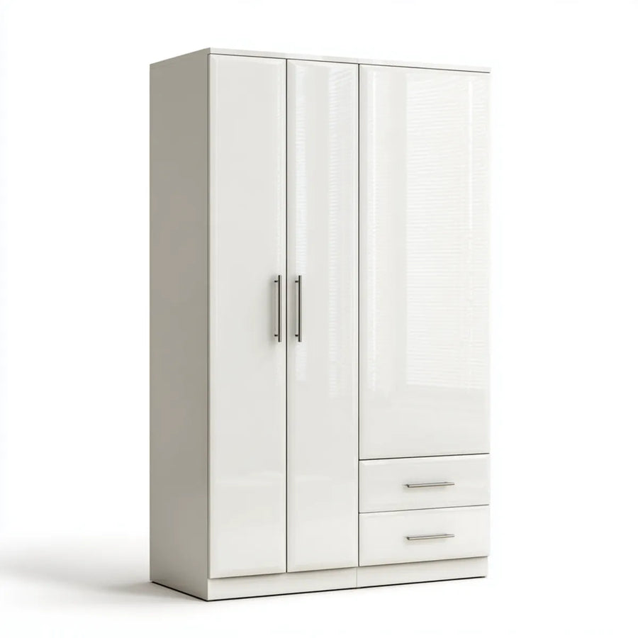 Drehtürenschrank Weiß 120 x 52 x 200 cm Spanplatte und MDF rechteckig mit 3 Türen und 2 Schubladen