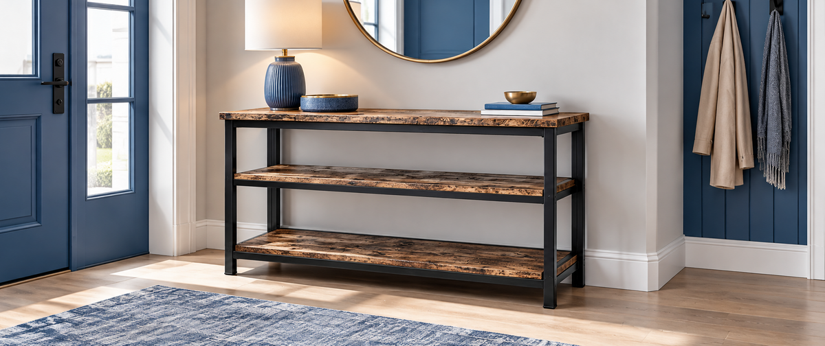 Konsolentisch Massivholz Stahl Braun Schwarz 120 cm