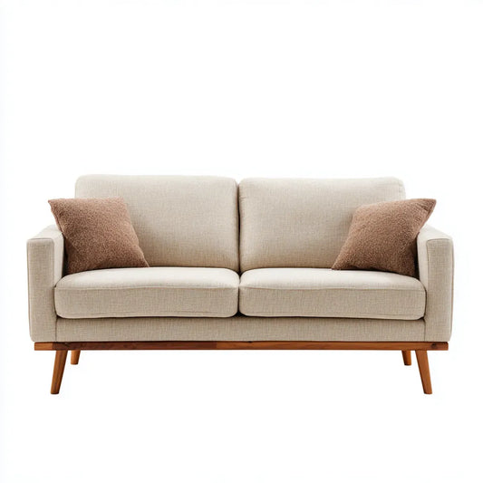 2-Sitzer Sofa Beige 160 x 85 x 82 cm mit Polyesterbezug Massivholzgestell Rechteckig