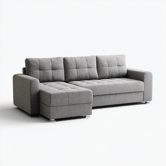Ecksofa mit linker Ottomane Grau 230 x 150 x 85 cm Polyester L-Form