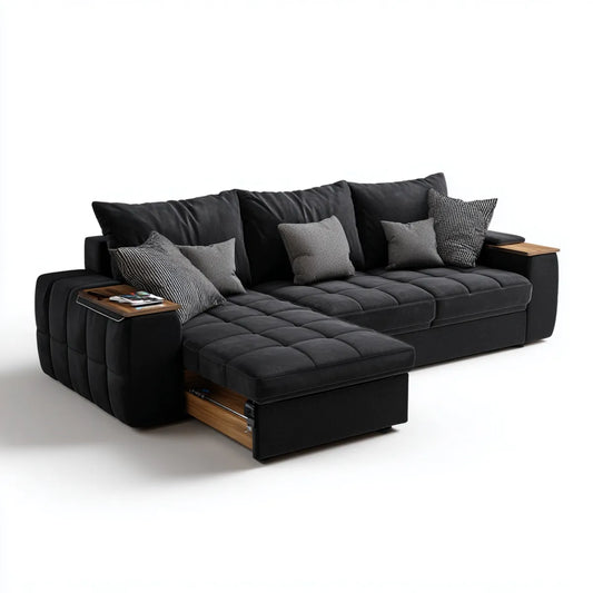 Ecksofa mit Schlaffunktion Schwarz Anthrazit Polyester-Mikrofaser L-Form 310 x 175 x 90 cm