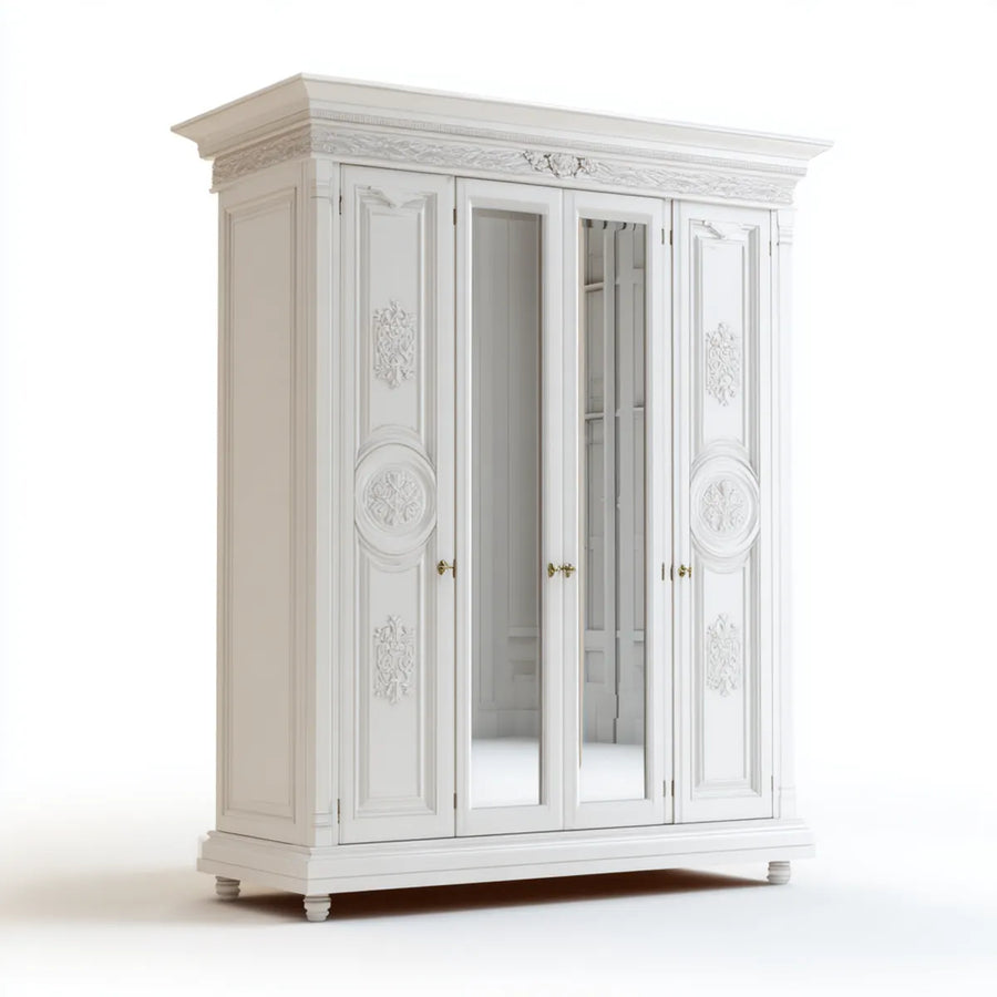 4-türiger Kleiderschrank Weiß 200 x 60 x 220 cm MDF rechteckig mit Spiegeln