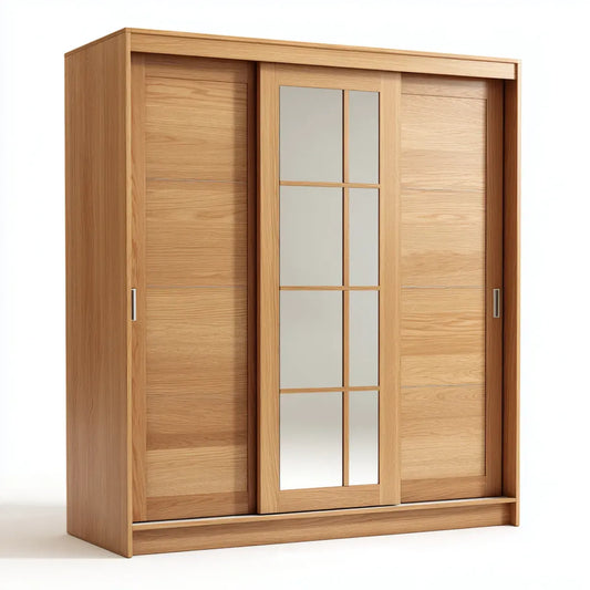 Schwebetürenschrank Eichefarben 180 x 62 x 220 cm Spanplatte rechteckig mit Spiegel