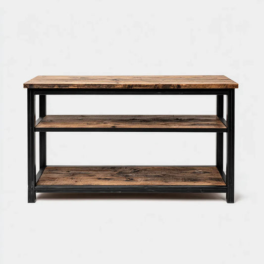 Konsolentisch Braun Schwarz 120 x 35 x 80 cm Massivholz Stahl Rechteckig mit 3 Ablagen