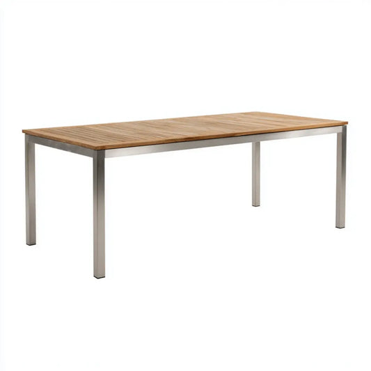 Esstisch rechteckig Natur Silber 180 x 90 x 75 cm Teakholz Edelstahl
