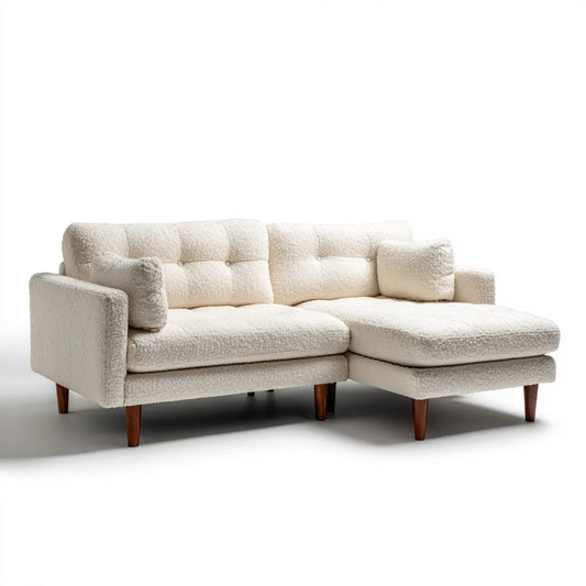 Ecksofa mit Recamiere Creme 220 x 150 x 85 cm Polyester Bouclé L-Form