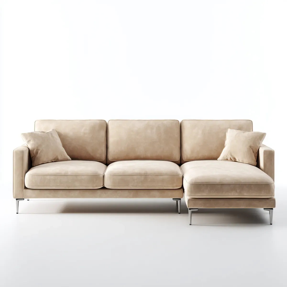 Ecksofa mit Recamiere rechts Beige 280 x 160 x 85 cm Samtbezug Polyester L-Form