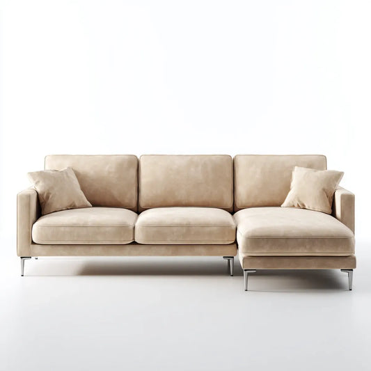 Ecksofa mit Recamiere rechts Beige 280 x 160 x 85 cm Samtbezug Polyester L-Form