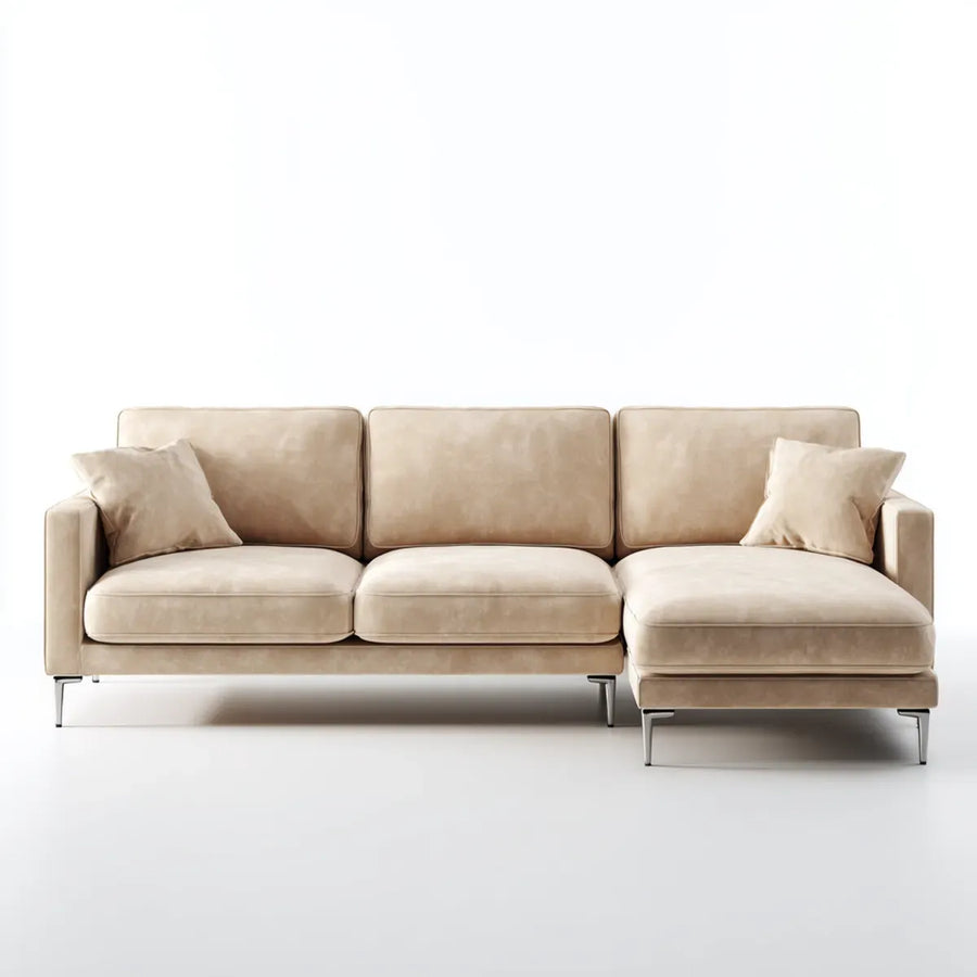 Ecksofa mit Recamiere rechts Beige 280 x 160 x 85 cm Samtbezug Polyester L-Form