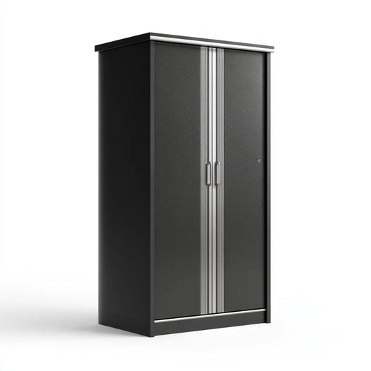 Metall Kleiderschrank Schwarz Anthrazit mit 2 Türen 80 x 50 x 180 cm aus pulverbeschichtetem Stahl rechteckig