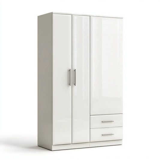 Drehtürenschrank Weiß 120 x 52 x 200 cm Spanplatte und MDF rechteckig mit 3 Türen und 2 Schubladen