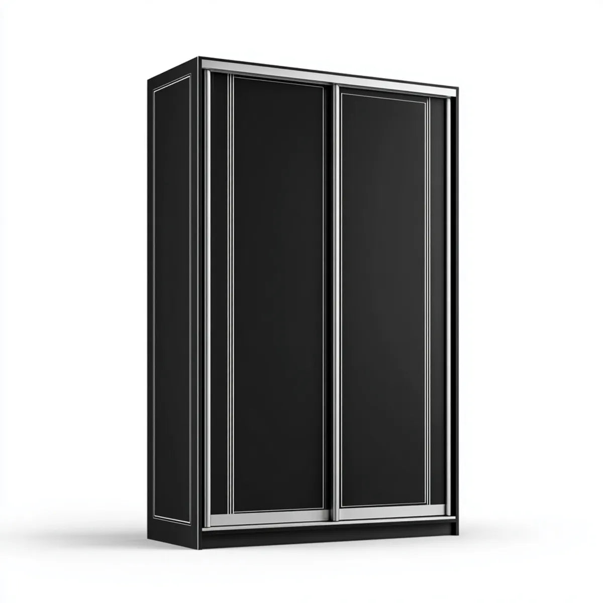 Schwebetürenschrank Schwarz Silber 200 x 60 x 220 cm aus MDF und Aluminium rechteckig
