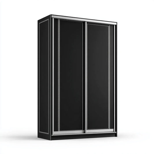 Schwebetürenschrank Schwarz Silber 200 x 60 x 220 cm aus MDF und Aluminium rechteckig