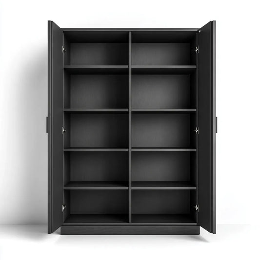 Kleiderschrank Schwarz 100 x 40 x 200 cm aus Spanplatte mit 2 Türen und 8 Regalböden