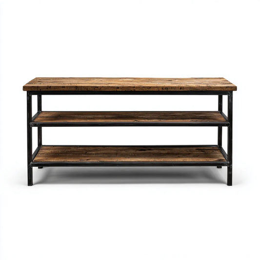 Konsolentisch Flurtisch Braun Schwarz 120 x 35 x 85 cm Altholz Massivholz Stahl Rechteckig