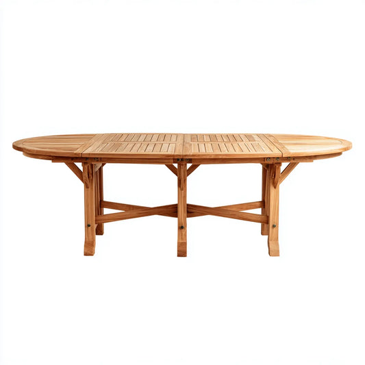 Ausziehbarer Esstisch Gartentisch aus massivem Teakholz Natur oval 180-240 x 100 x 75 cm